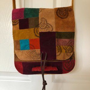 handmade suede leather bag, patch work design